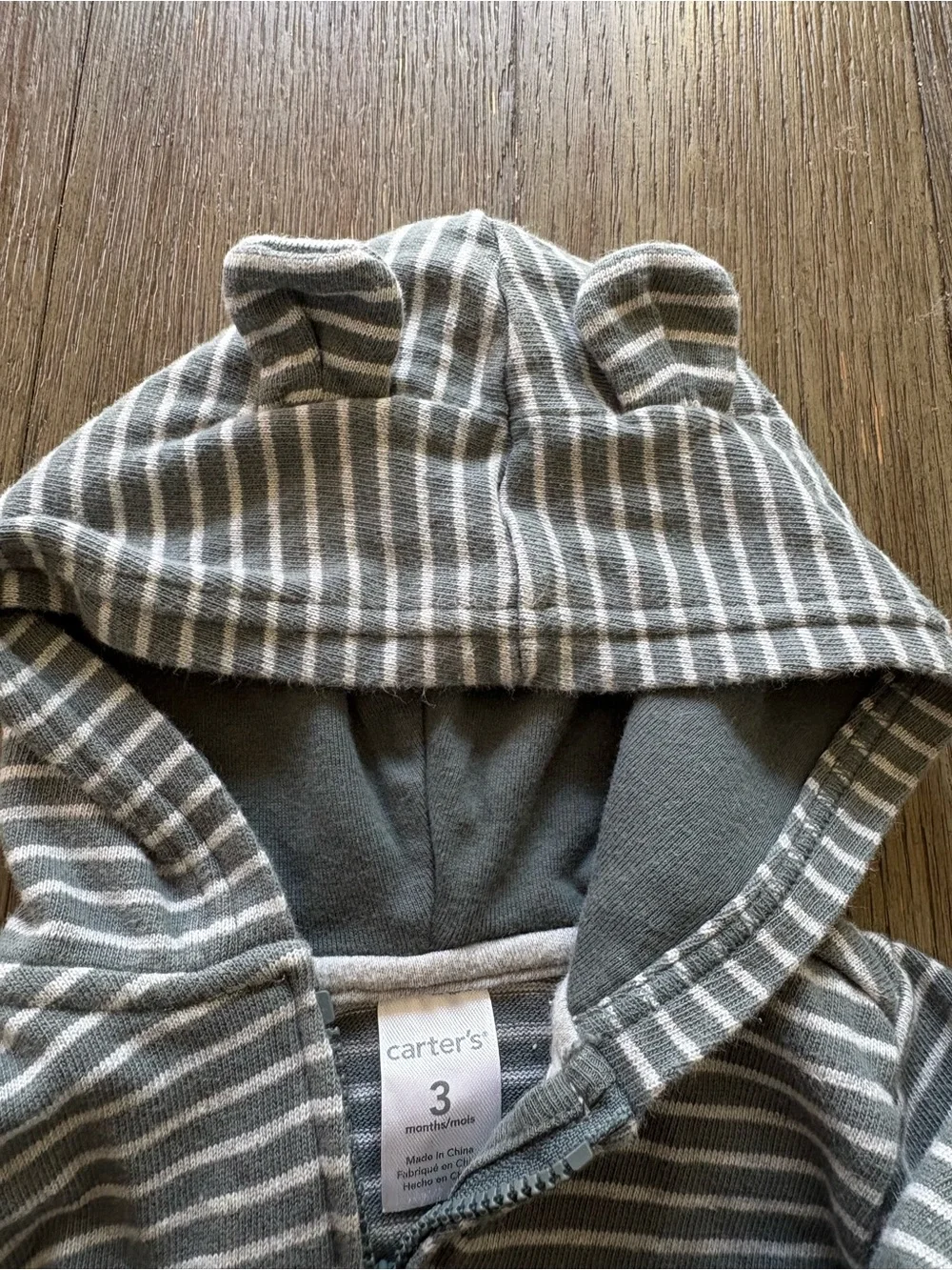 Carter's Gray Striped Hooded Baby Jacket Set - Zip Front- 3m